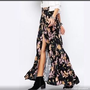 Free People Floral Maxi Skirt - Black and Pink